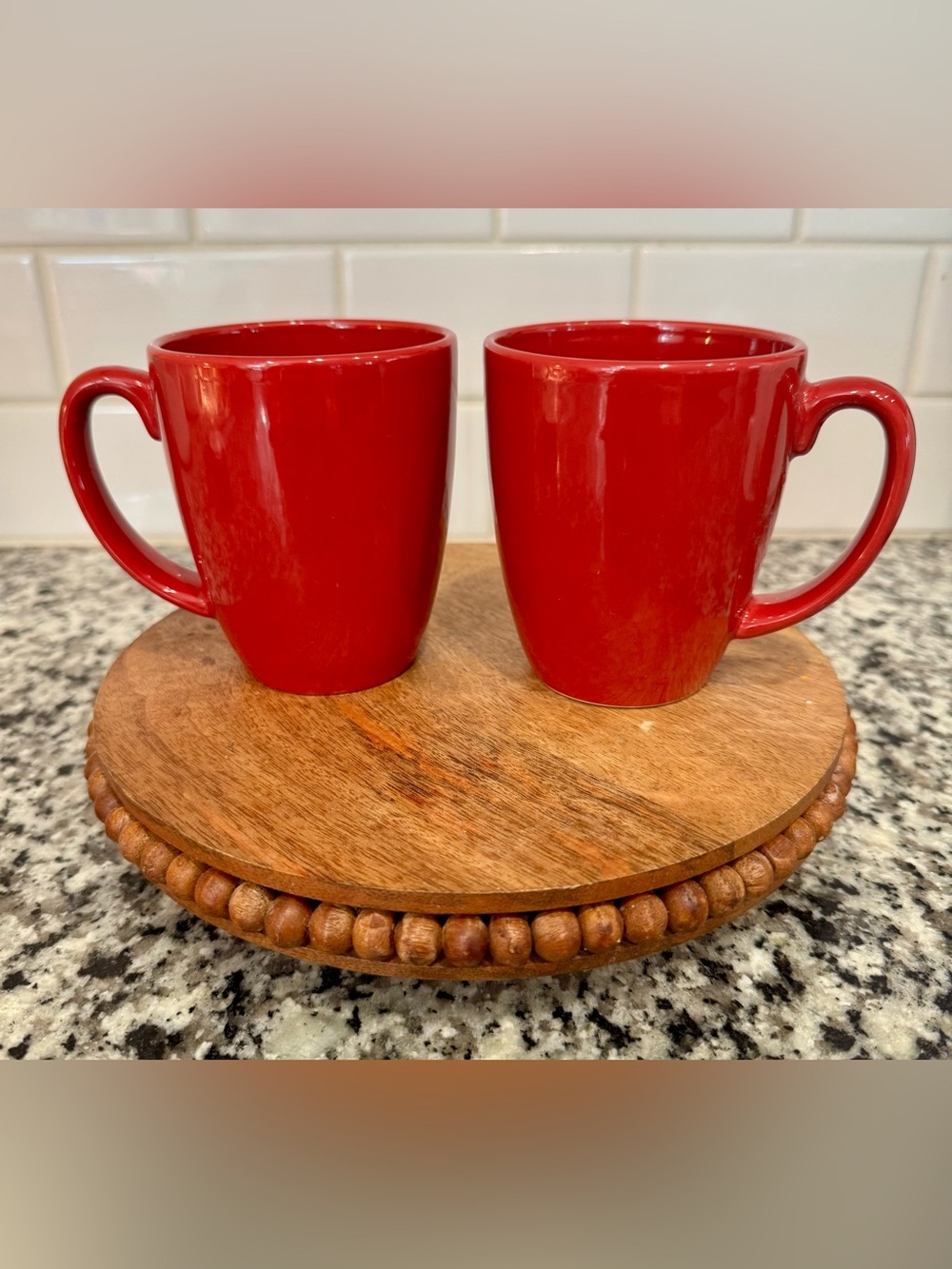 Vintage Corelle Stoneware Red Ceramic Mugs - Pair